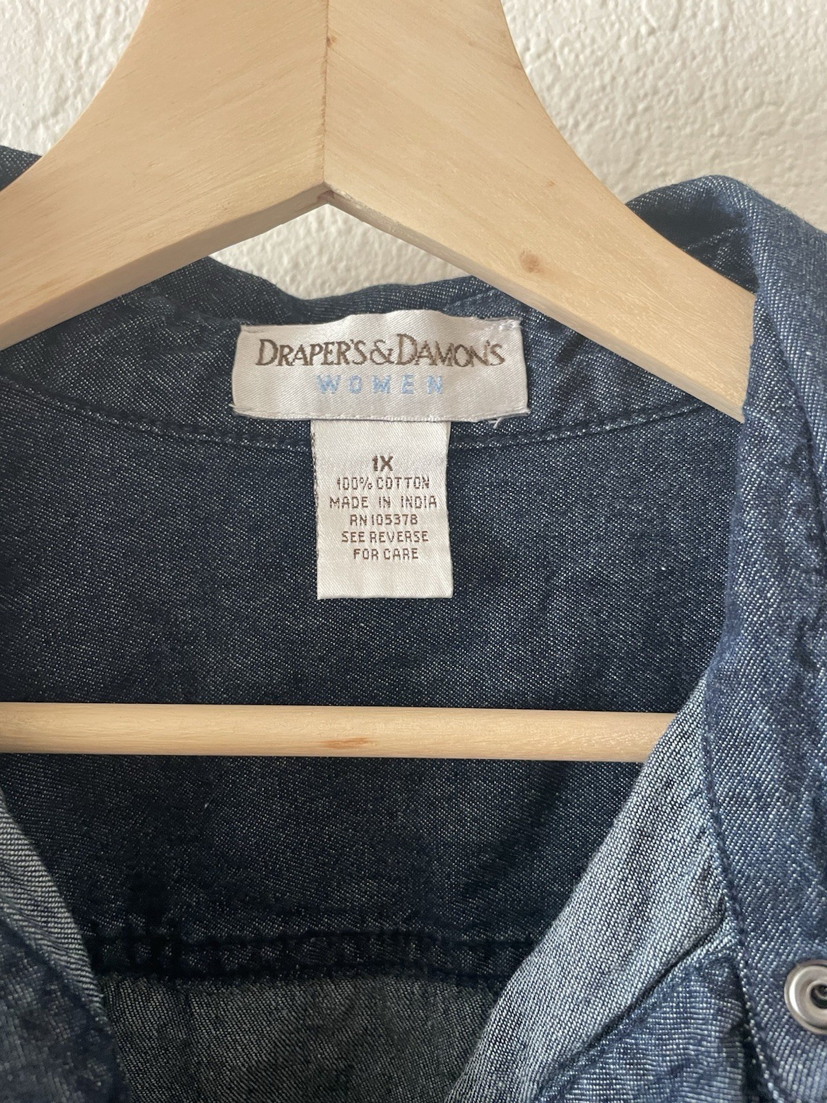 Draper’s & Damon’s Blue Cotton Denim Collared Short Sleeve Solid Button-Up M