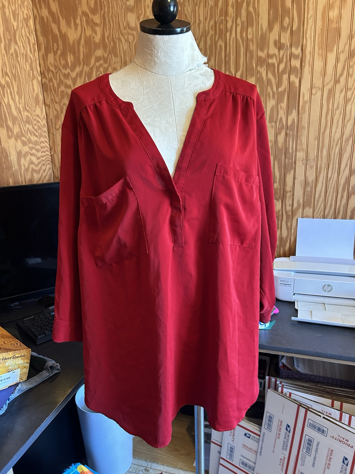 Torrid Top 4X Plus Size Harper Georgette Pullover 3/4 Sleeve Tunic Blouse Red