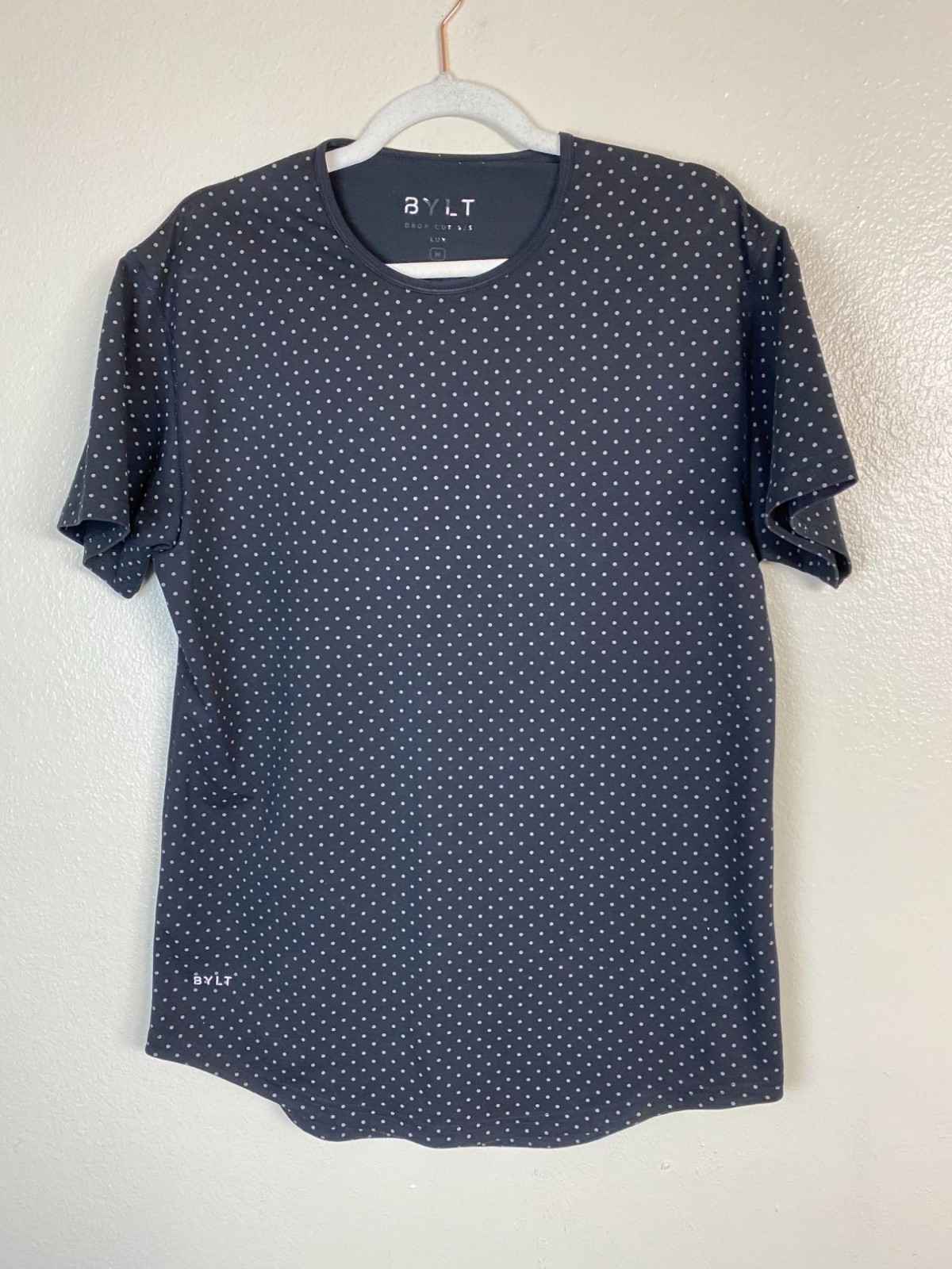 BYLT Polka Dot Short Sleeve T-Shirt Size Medium Black white performance Basic
