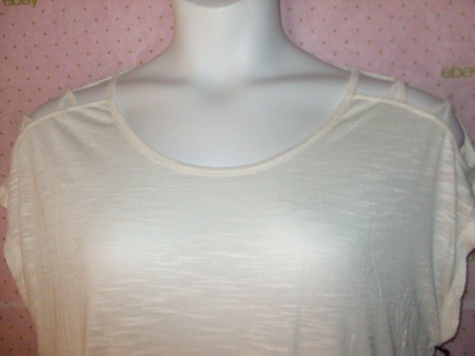 $44 ACTIVE LIFE MOON WHITE XXL SPLIT HIP TEE TOP LATTICE SHOULDER BLOUSE FASHION