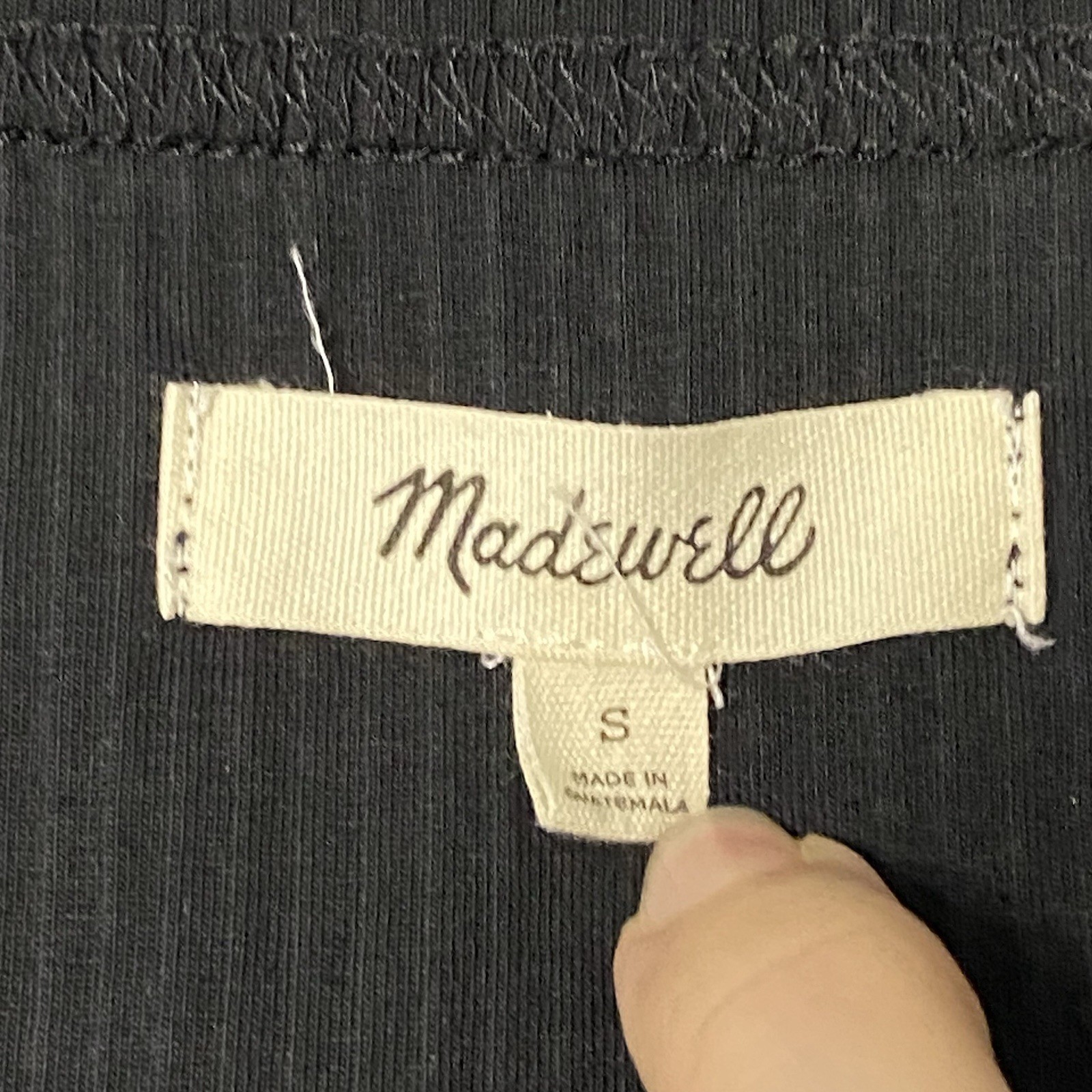 Madewell Crop Tee Womens S Black Square Neck Long Sleeve Ribbed Pullover Stretch