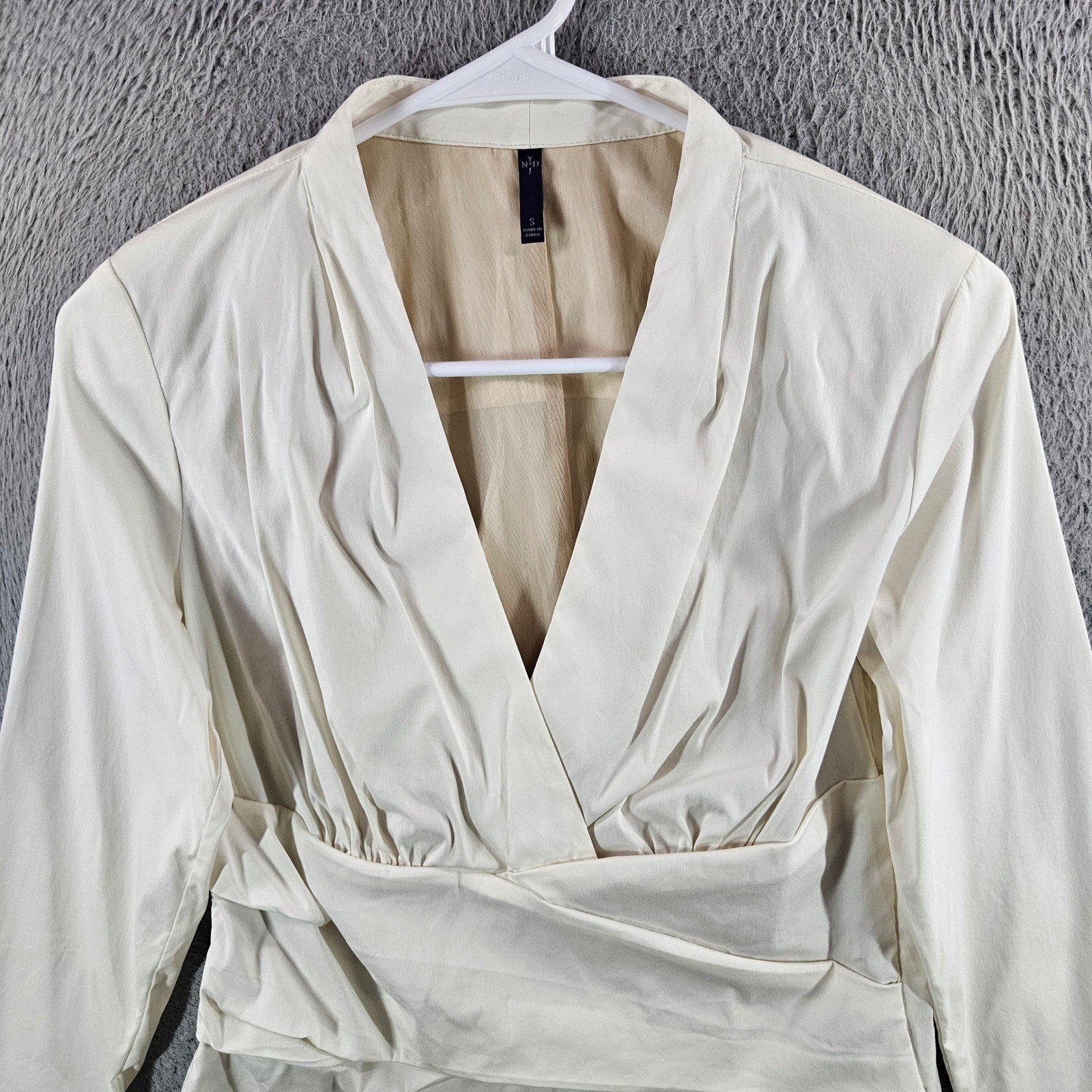 NYDJ Womens Ivory Wrap Front V-Neck Blouse Long Sleeve Cotton Blend Size S