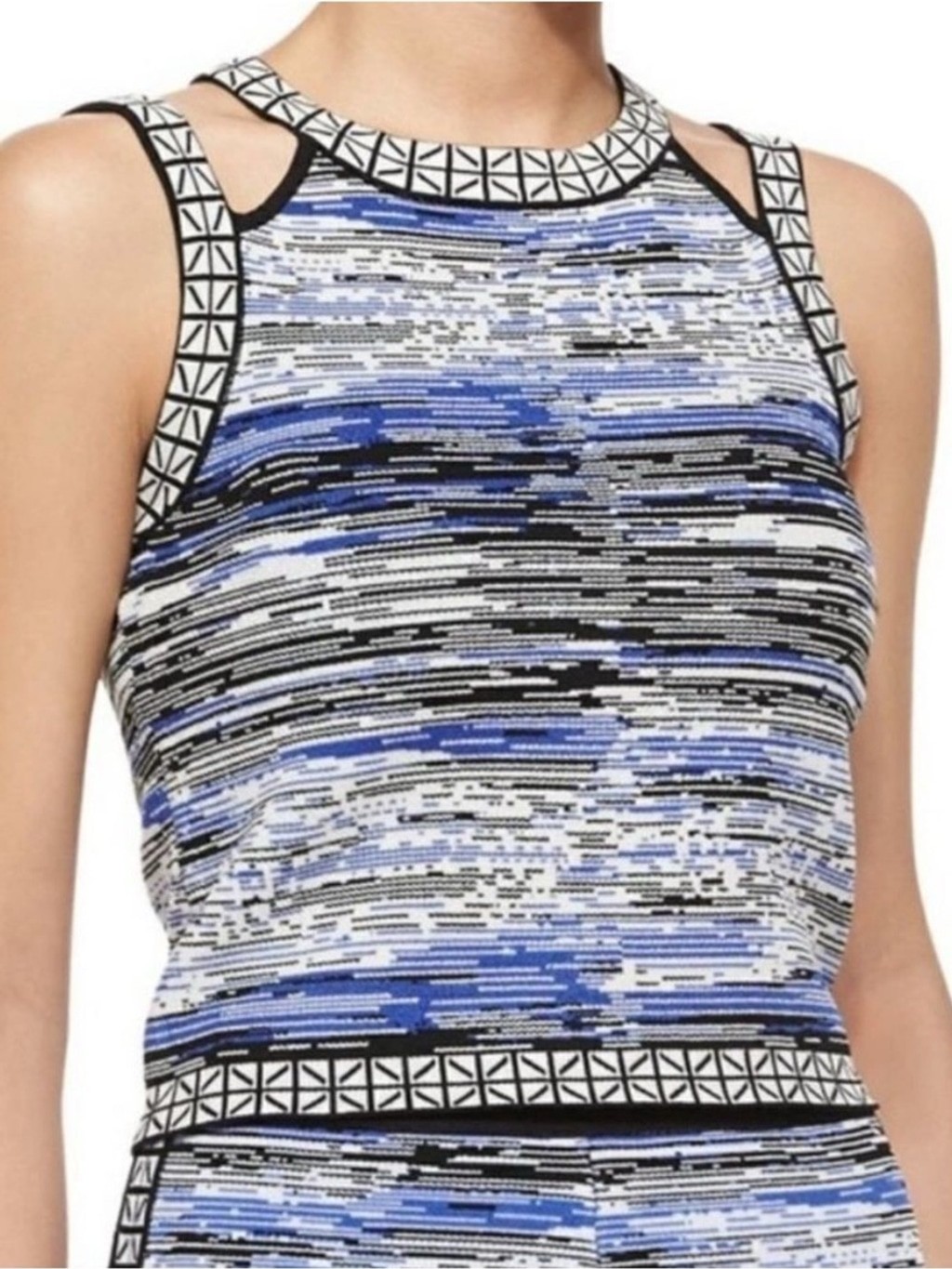 Parker Knit Tank Top with Blue, Black & White Pattern and Cutouts, Size XS