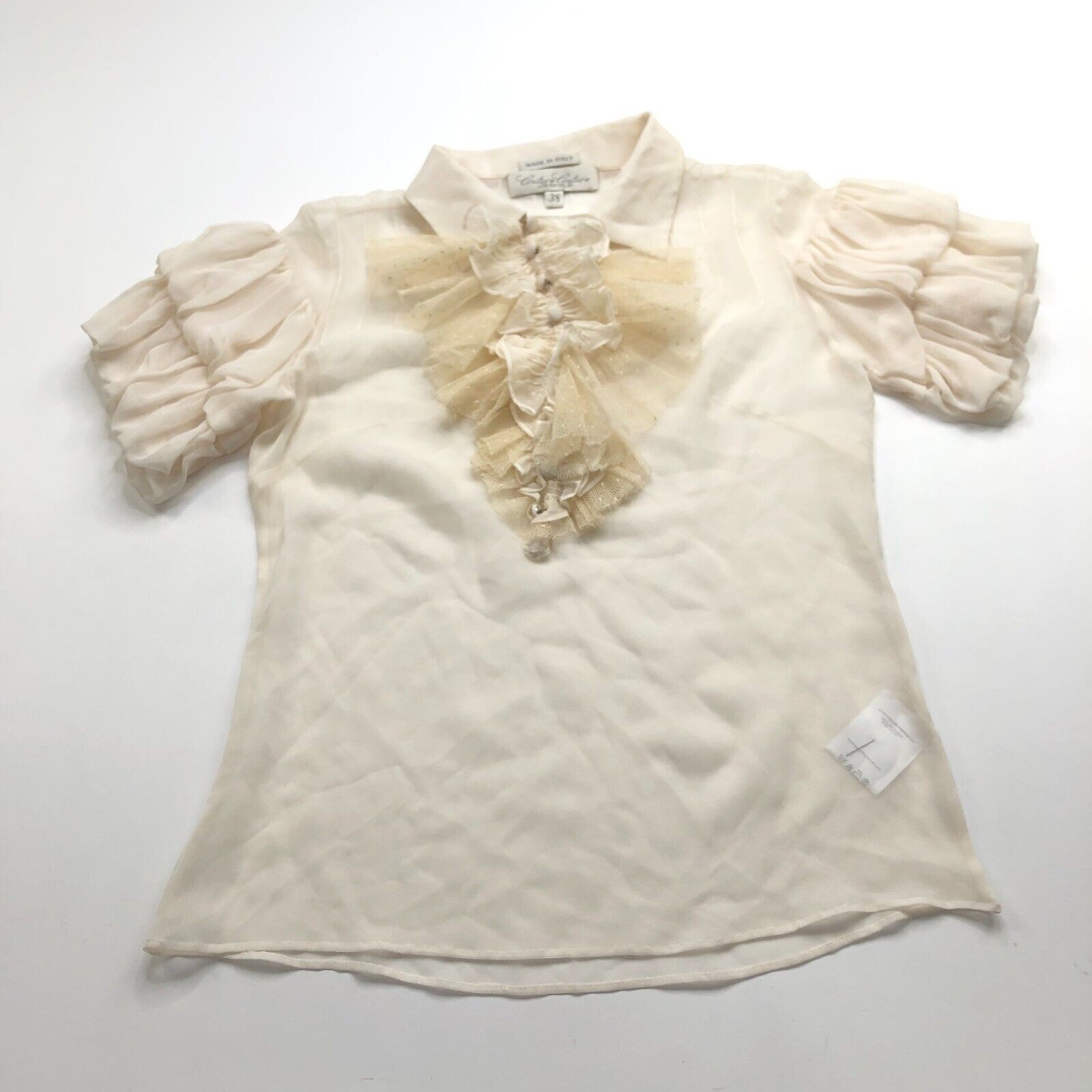 Couture Couture Los Angeles EUR 38 Button Short Sleeve Ruffle Polo Ivory HRJ