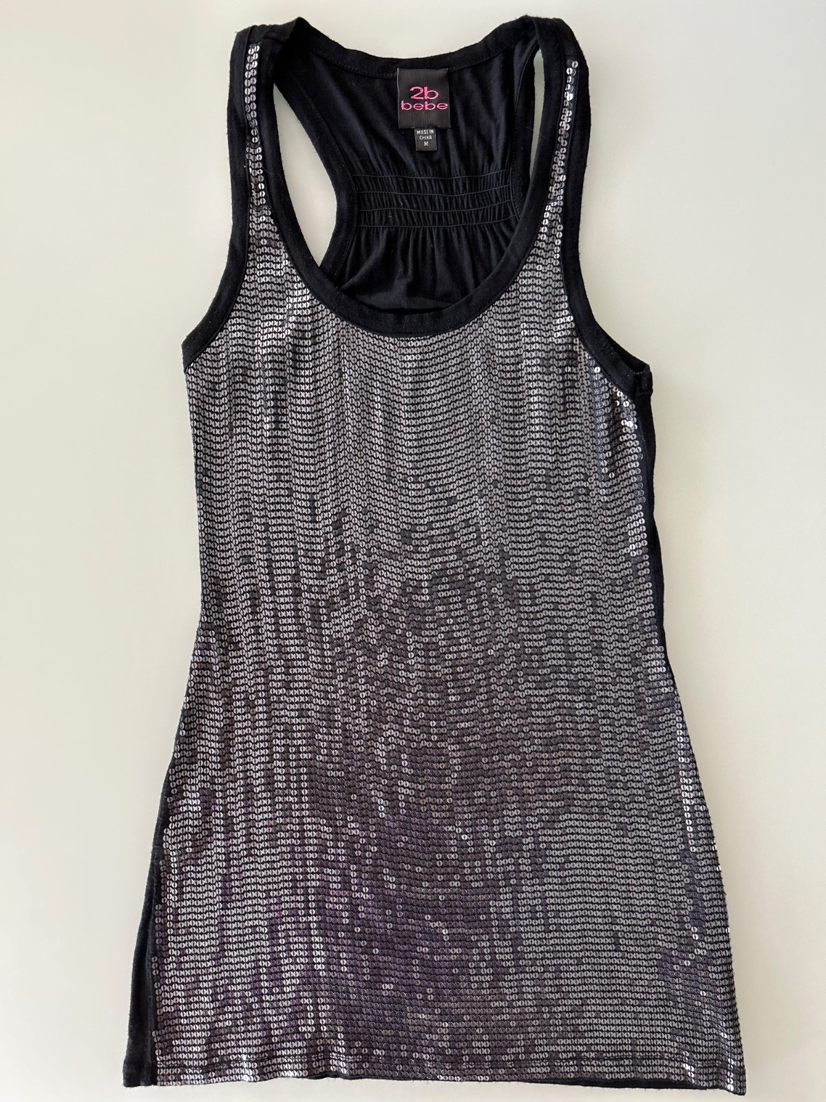 2b Bebe Black Sequin Long Tank Top Size Medium