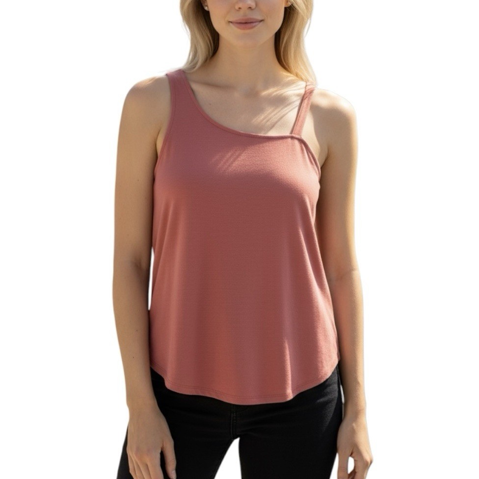 Express Asymmetrical Tank Top XS Sleeveless Modal Drapey Knit Dusty Rosewood