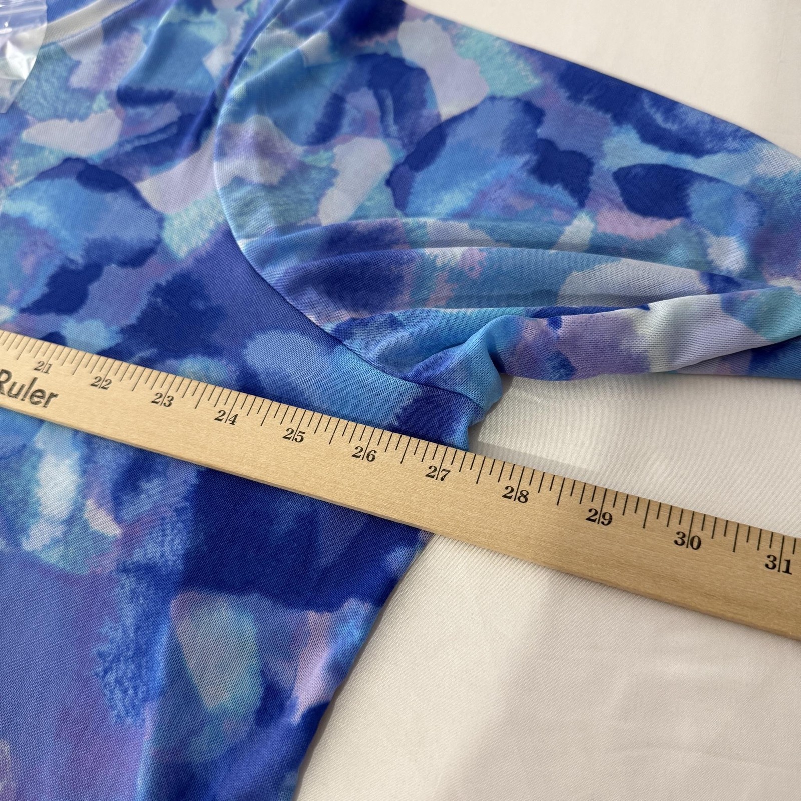LOGO Lori Goldstein Top Womens 2X Blue Sheer Mesh Print Button Up Tunic Blouse