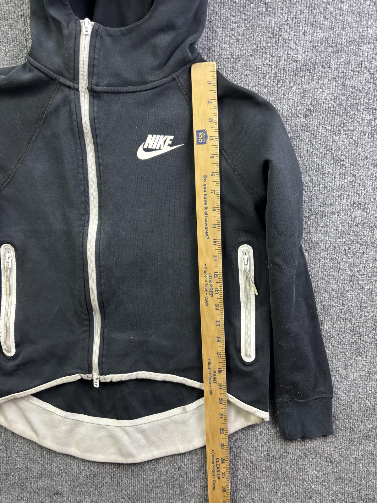 Nike Hoodie Womens XS Black Fleece Full Zip Swoosh Logo Zip Pockets High Low Hem
