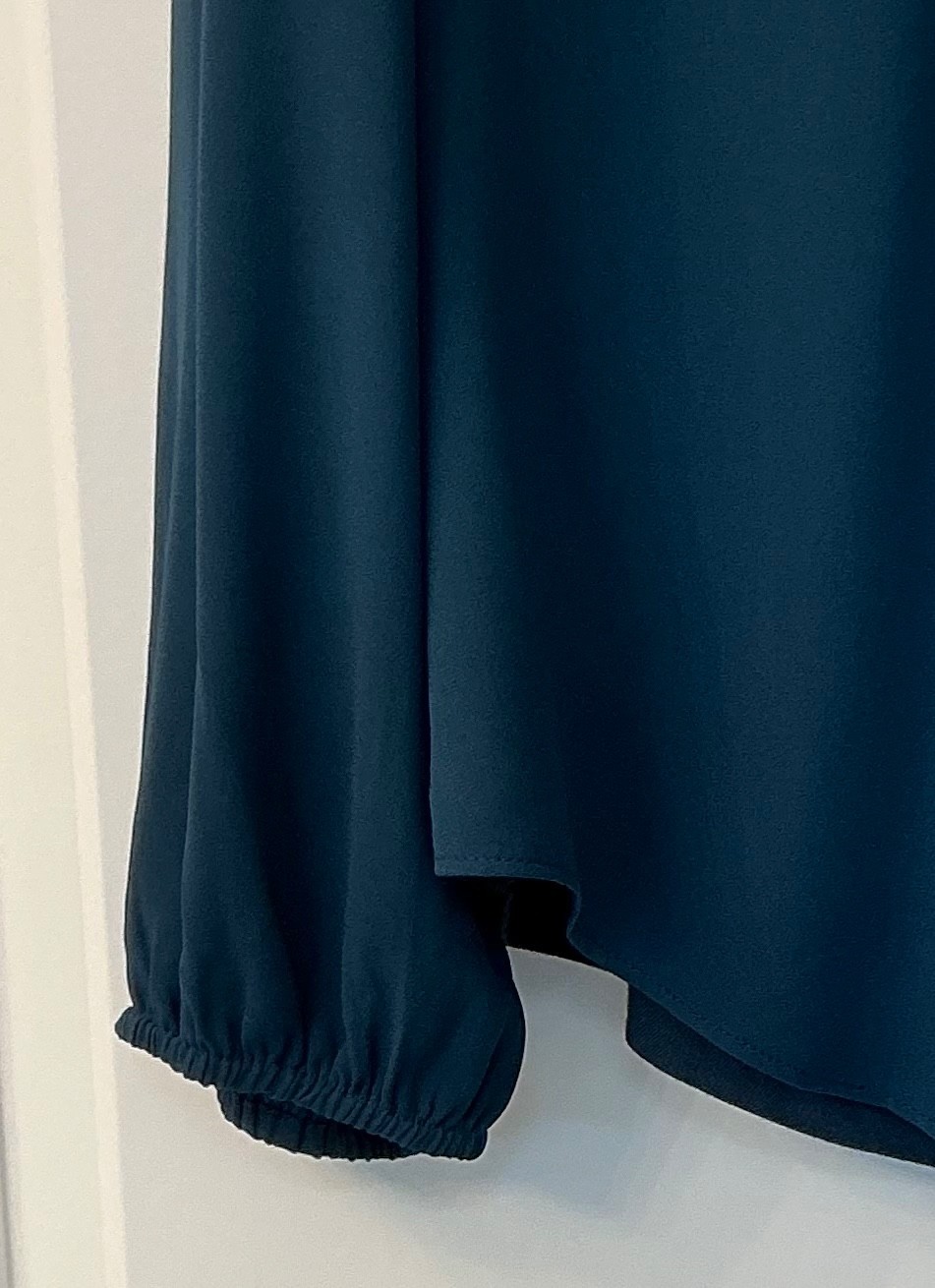 Loft Teal Dark Green Blouse Large Pleats Yoke Long Sleeve Career Top Women’s