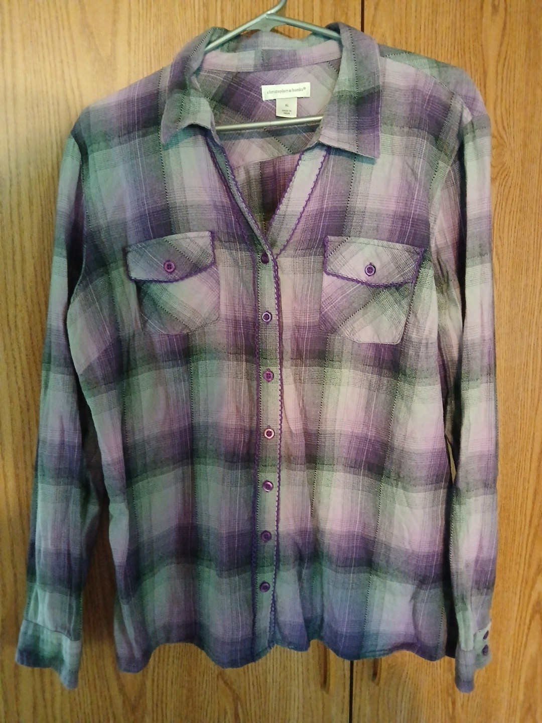 Christopher & Banks Lavender Quilted Vest & Button Shirt. Size XL