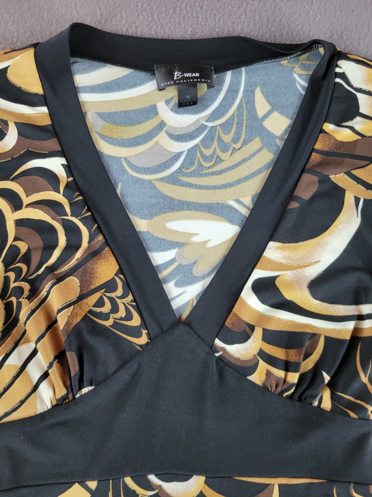 Byer California B Wear Womens Y2K Short Sleeve Vneck Geometric Blouse Medium