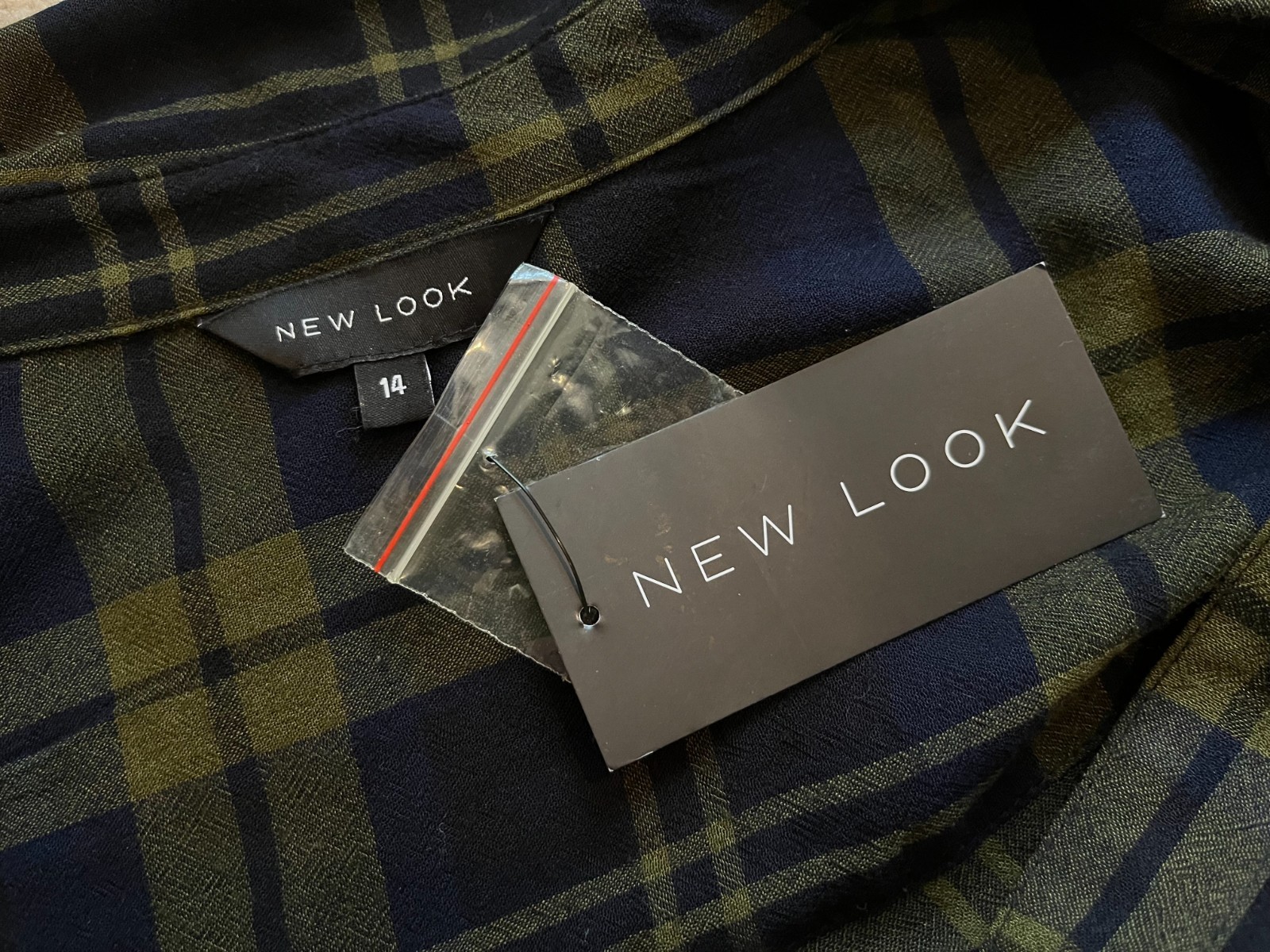 New Look Iris Viscose Check Plaid Shirt Women’s US 10 Olive Green Navy 3883922