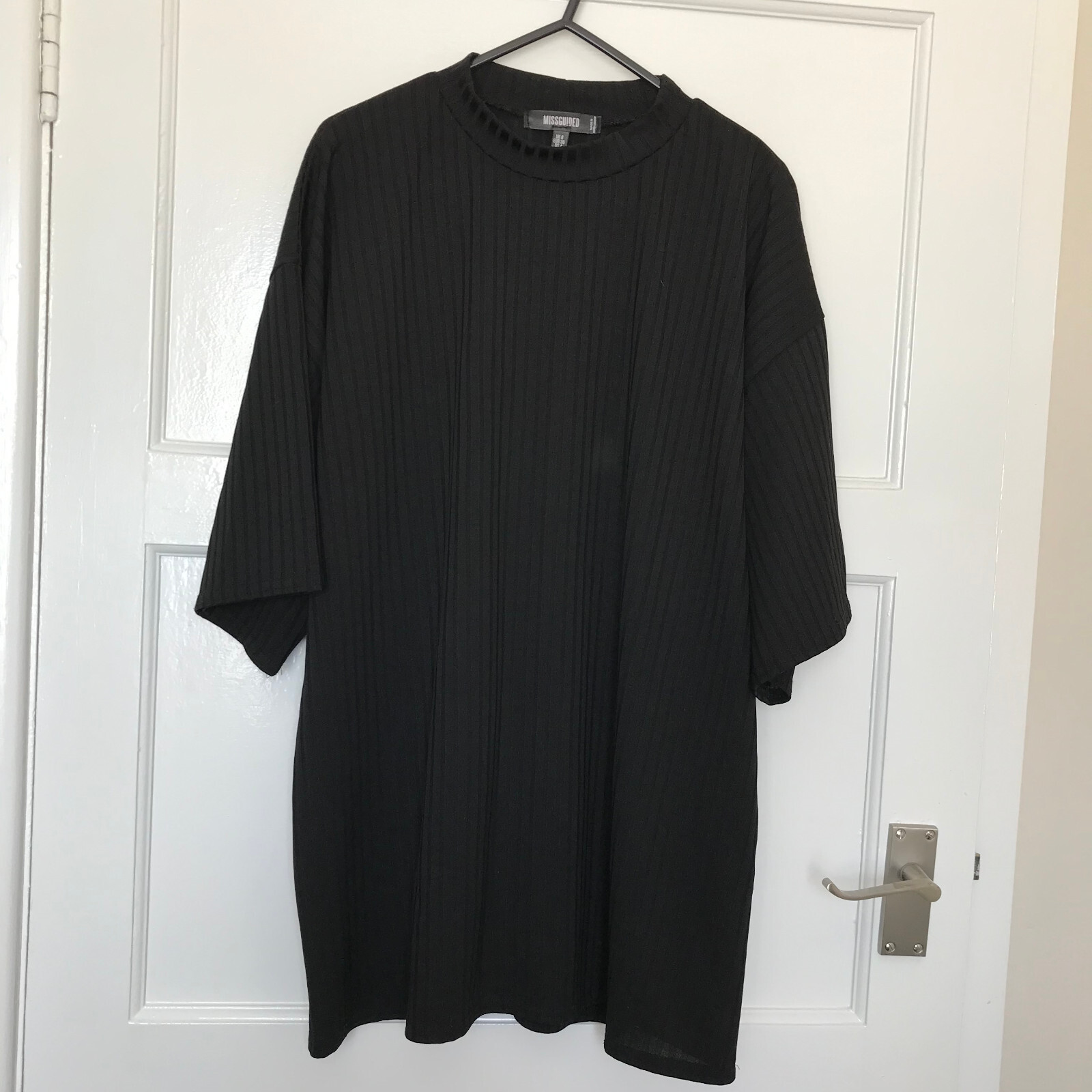 Missguided Black Stripe Tunic Top Size 8 Short Sleeve Oversized T Shirt