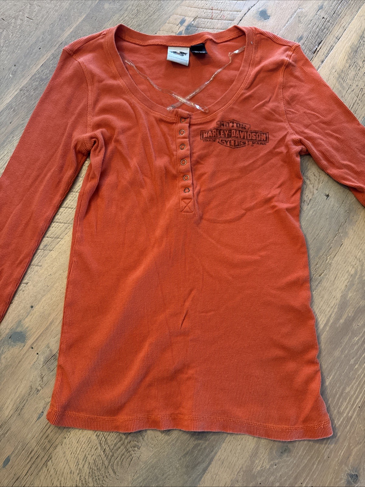 Harley-Davidson Women’s Long Sleeve Traditional Henley Size Large 2 Sided Hit