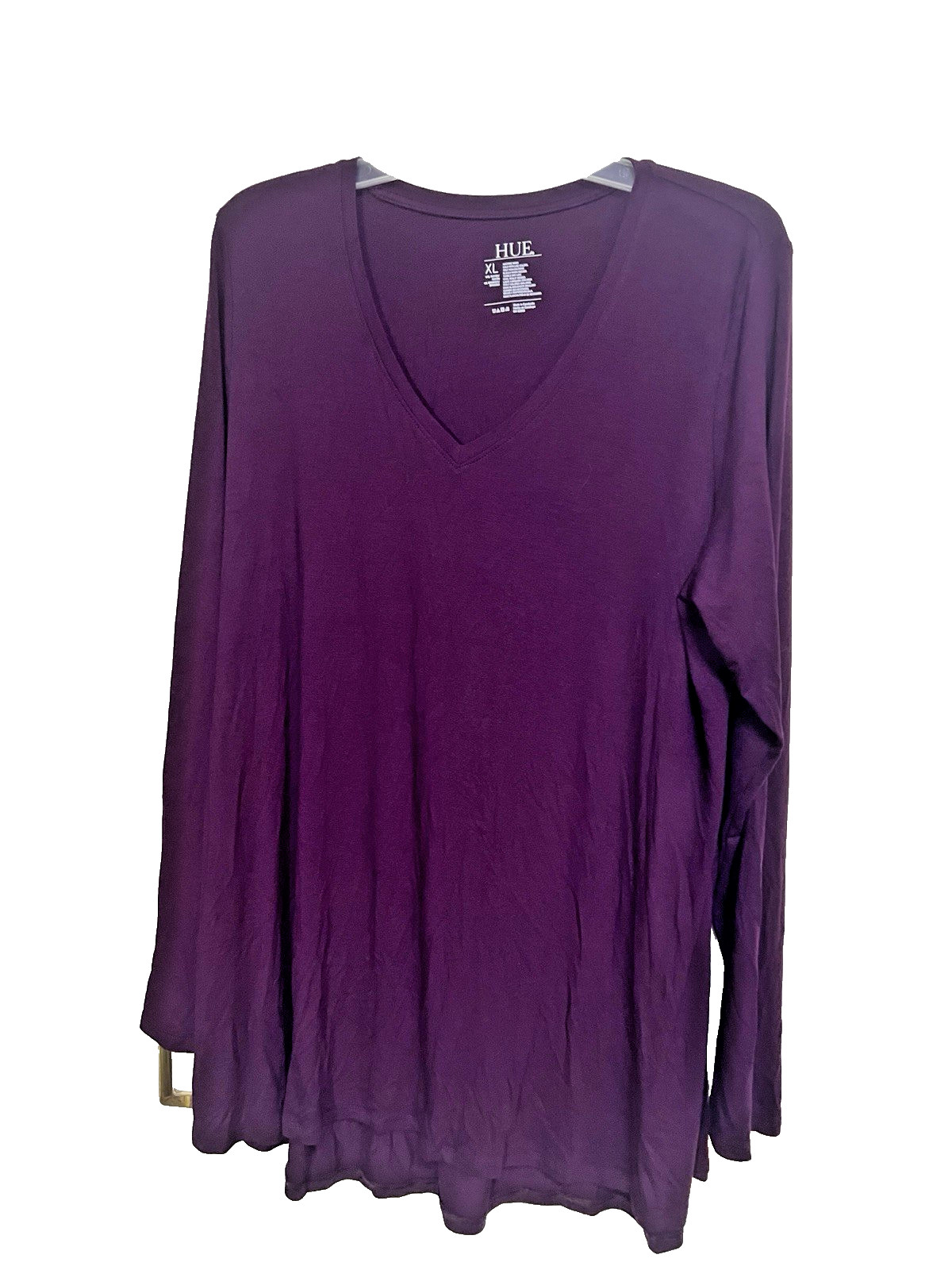 Hue Top Tunic PJ Women’s Size XL Maroon V-Neck Roomy Hi-Low Hem Long Sleeves