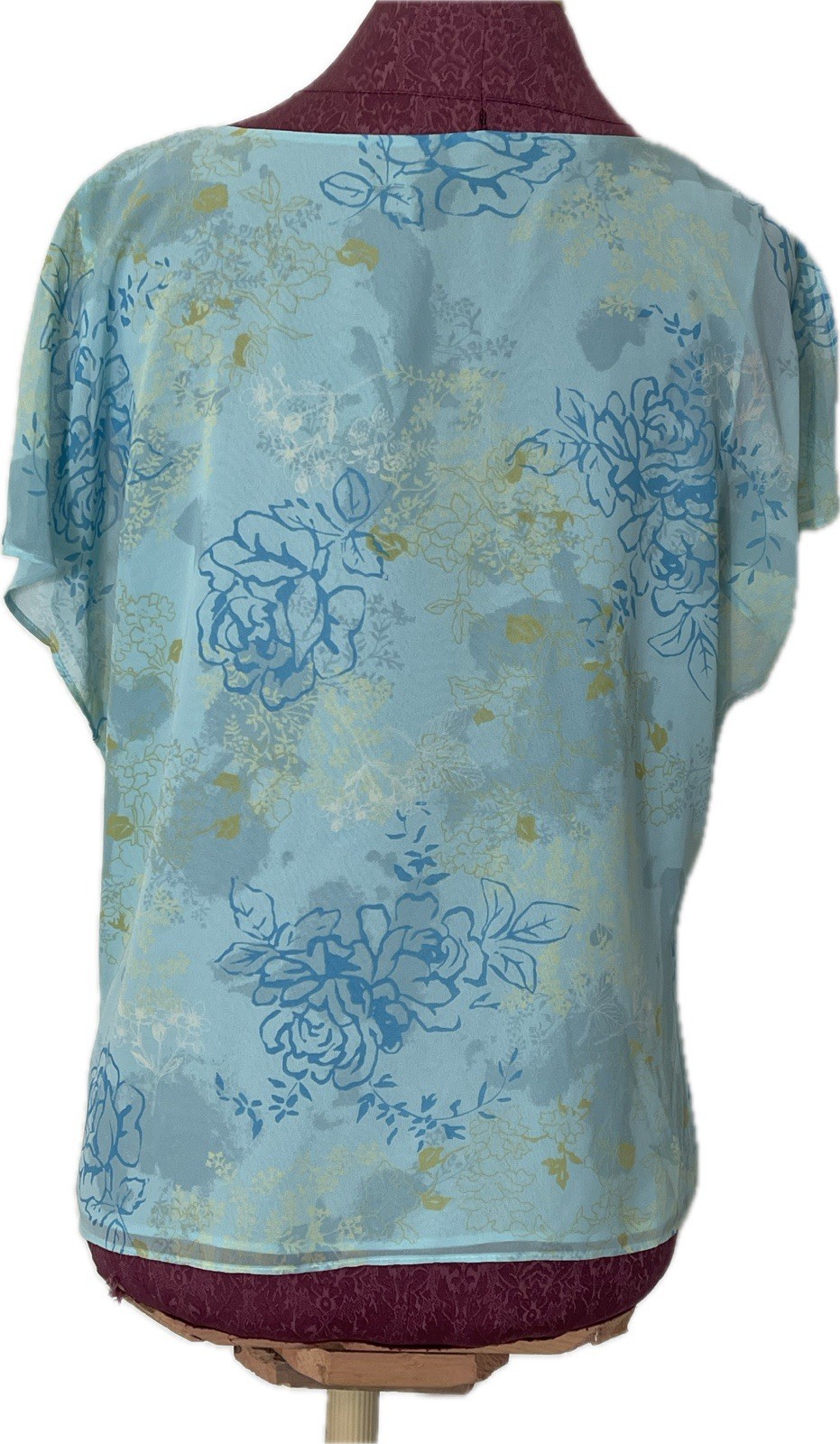 Apostrophe Women’s Floral Chiffon Blouse Blue Sheer Lined Cap Sleeve Size 18