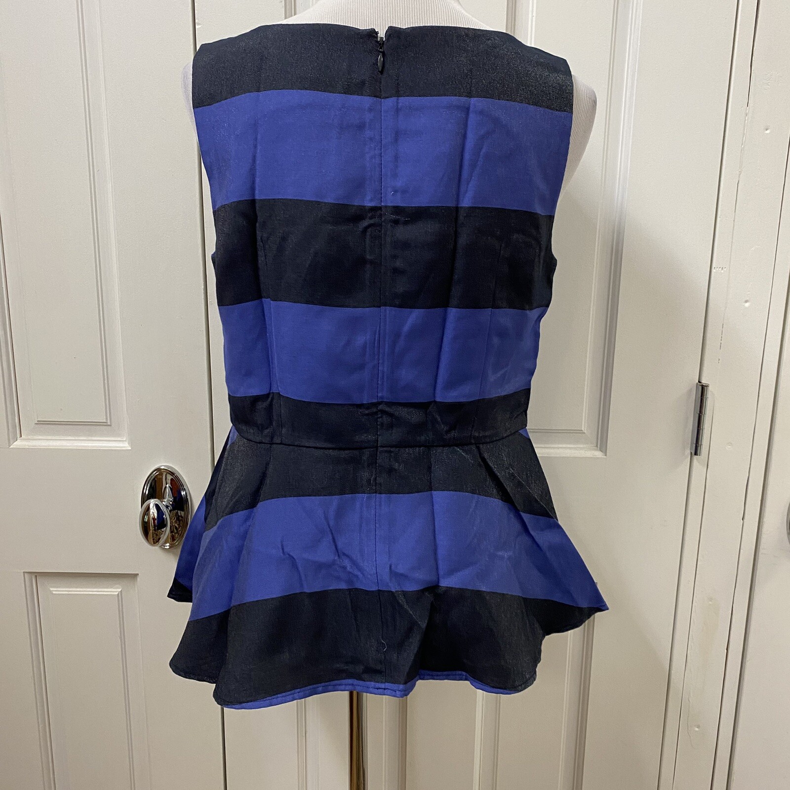 NEW Banana Republic 6 Tank Top Blue Shimmer Stripe Peplum Hem Cocktail Party
