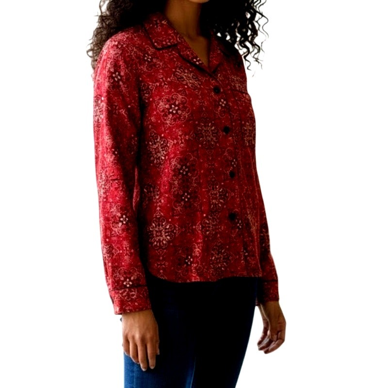 PJ Salvage Women’s Medium Red Black Button Front Cozy Plain Flannel Pajama Pant
