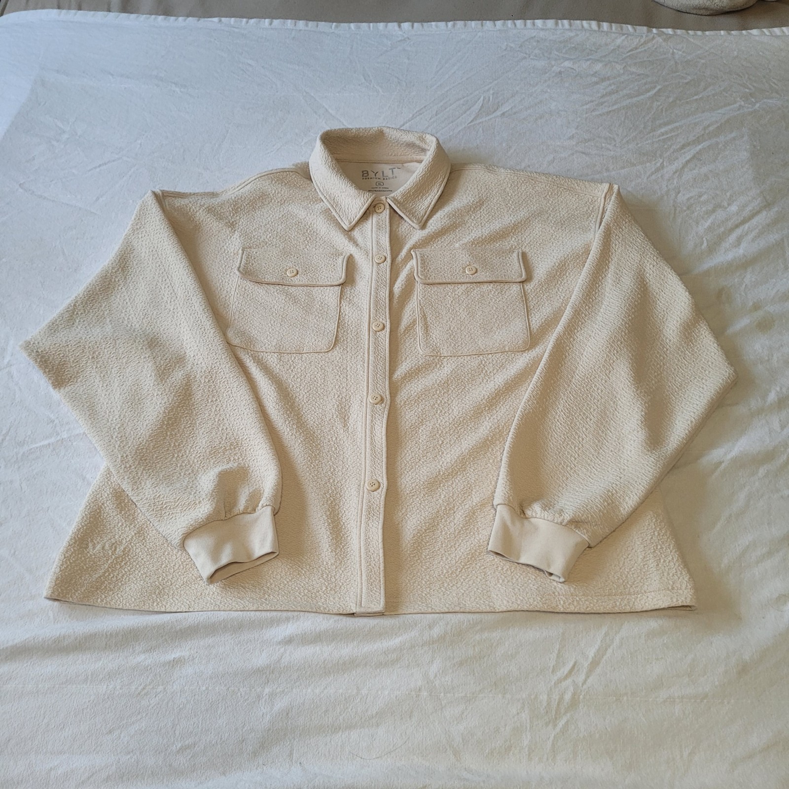Bylt Serene Shacket Women’s XL Button Up Top Beige L/S Athleisure Outdoors