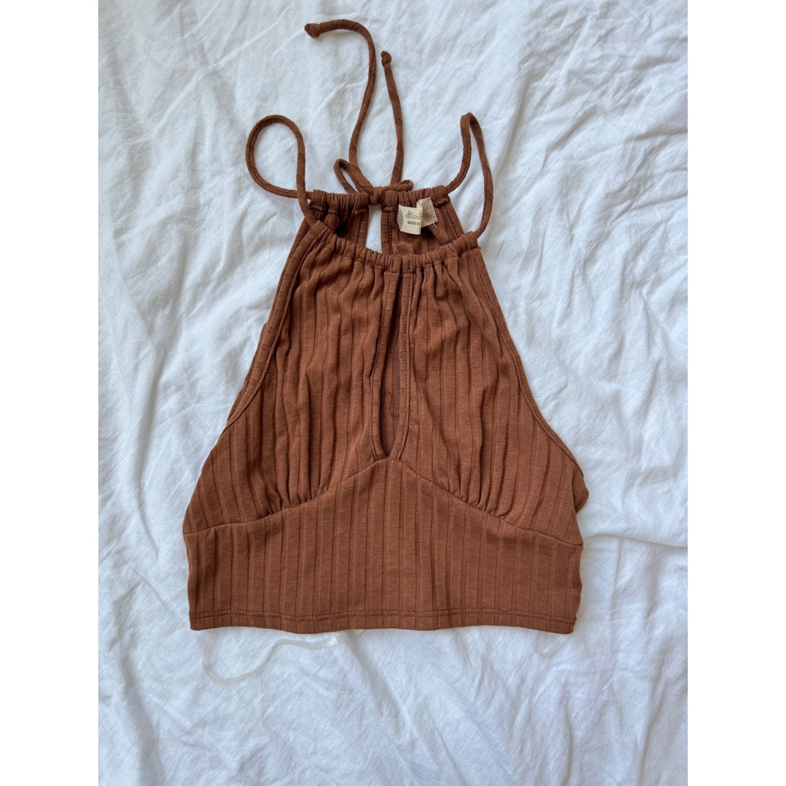 Altar’d State Brown Ribbed Halter Crop Top Keyhole Women’s Size Small