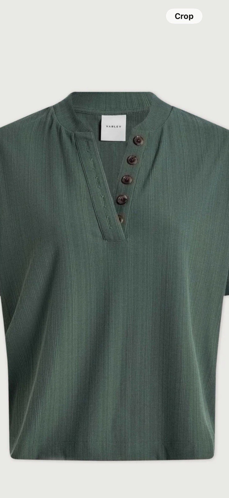 NWT Varley Kasey Mock Placket Rib Tee, Size S Green Color Ribbed Buttons