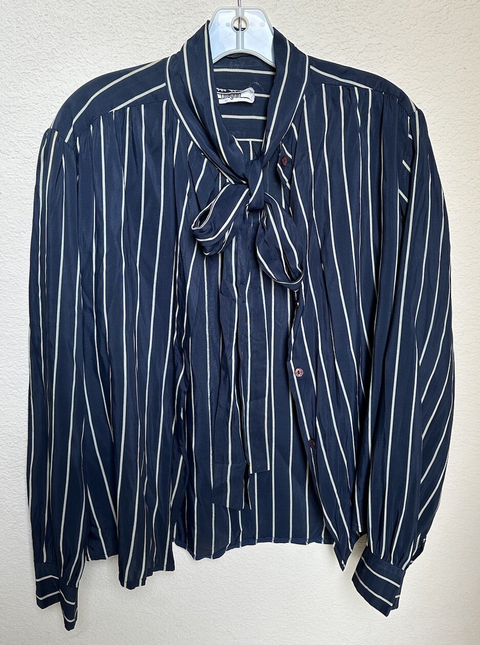 Vintage Adolph Schuman I. Magnin Women’s Blouse Long Sleeve Striped Size Large