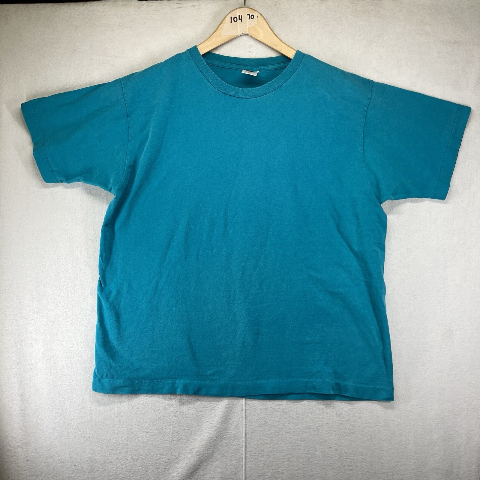 Vintage 90s Fruit of The Loom Ladies Turquoise Blank T Shirt Size L Made in USA