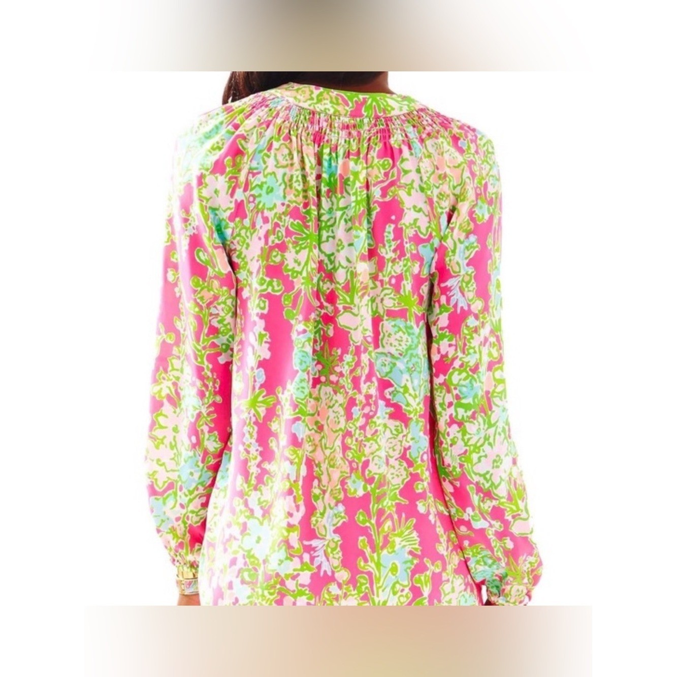 Lilly Pulitzer NWT Elsa Silk Top Flamingo Pink Southern Charm Floral Sz M
