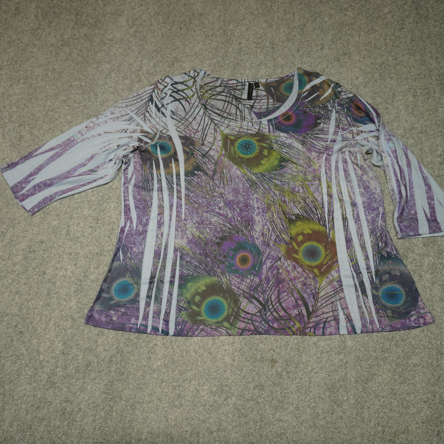 Vintage Susan Lawrence Women’s Top 1X Purple Peacock Print Hand Wash Polyester