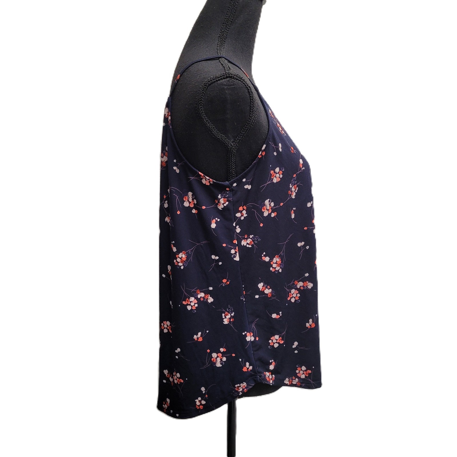 Kaileigh Tank Top (L) Navy Floral Back-Cross Straps