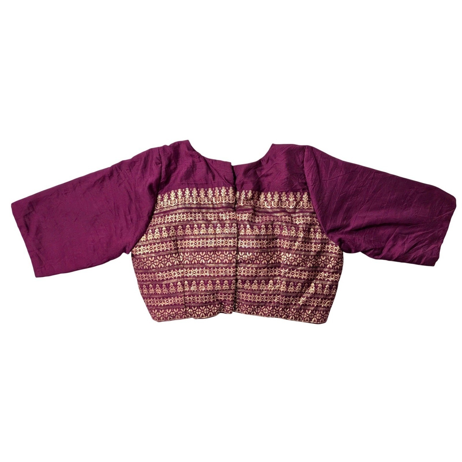 Indya Luxe Purple Plum with Gold Embroidery Sari Saree Blouse Crop Top Sz S NWT