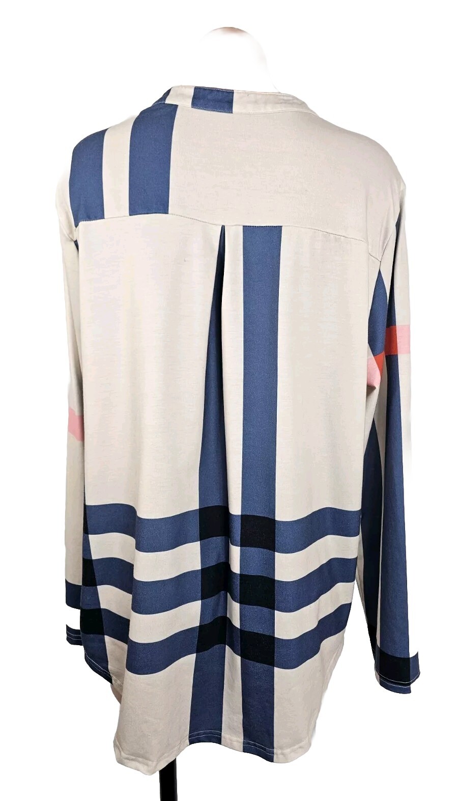 Moyabo Women’s Beige Blue Pink Red Striped 3/4 Zip Long Sleeve Shirt Size XL