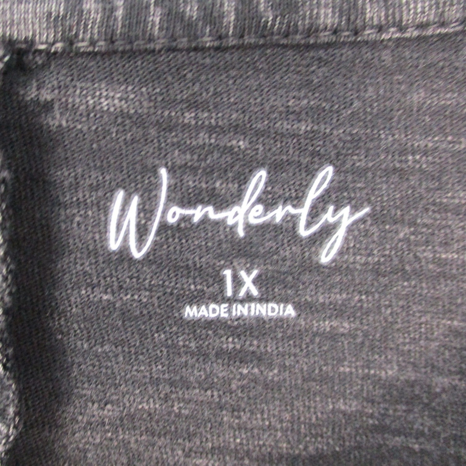 Wonderly Womens 1X Charcoal Gray Acid Wash Long Sleeve High Low Swing Tunic Top