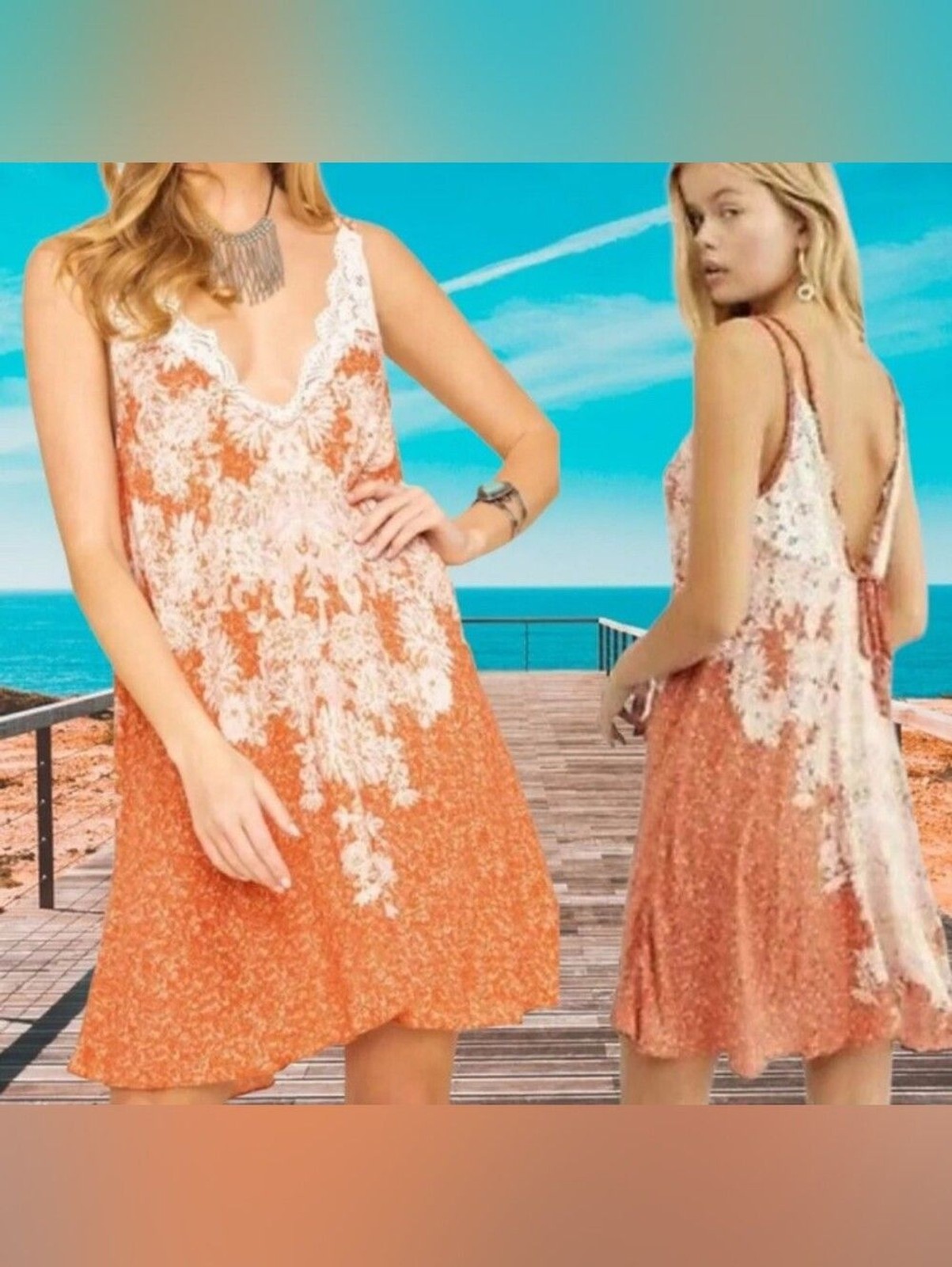 Free People Morning Sun Slip Mini Dress Cayenne Combo