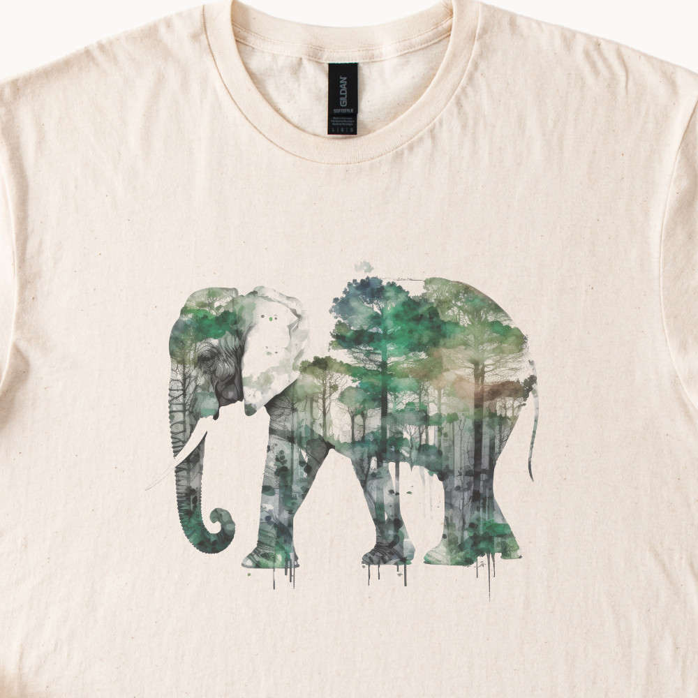 Elephant Graphic Shirt Forest Boho Nature Inspired T Shirt Animal Print Beige