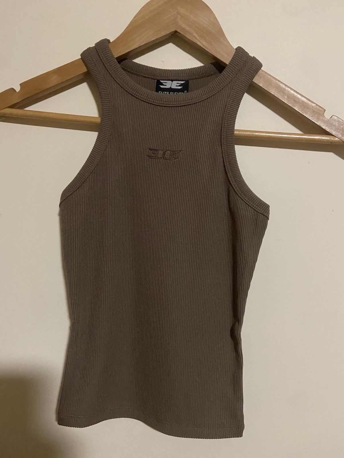 Elite Eleven Brown Ribbed Racerback High Neck Tank Embroidered Logo 2XS