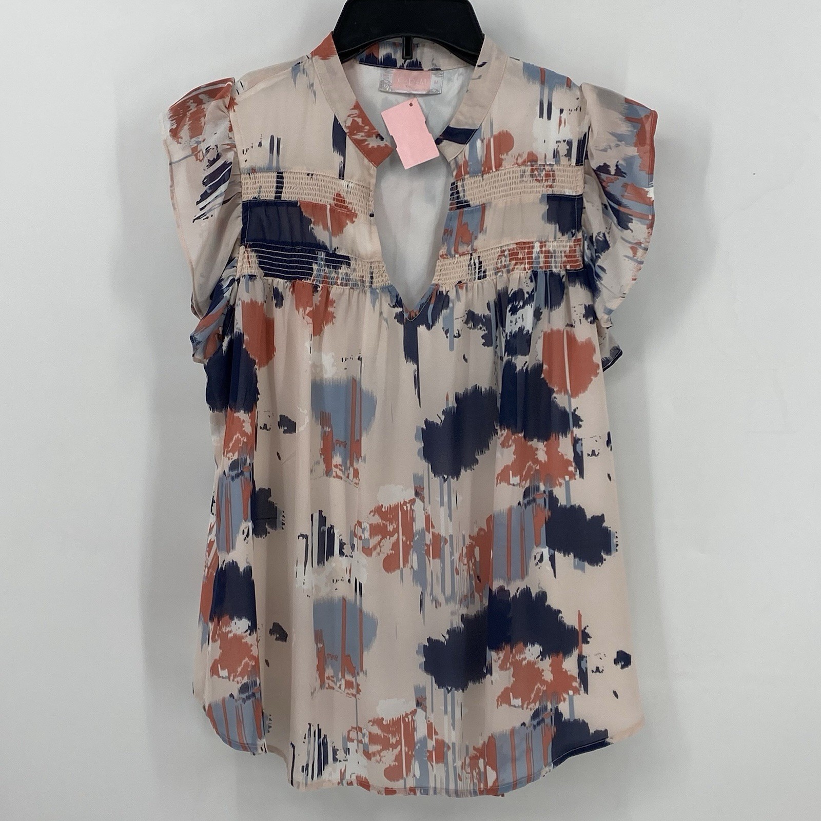Women’s Blouse C+D+M Pink Paint Splash Design Sleeve Size Medium