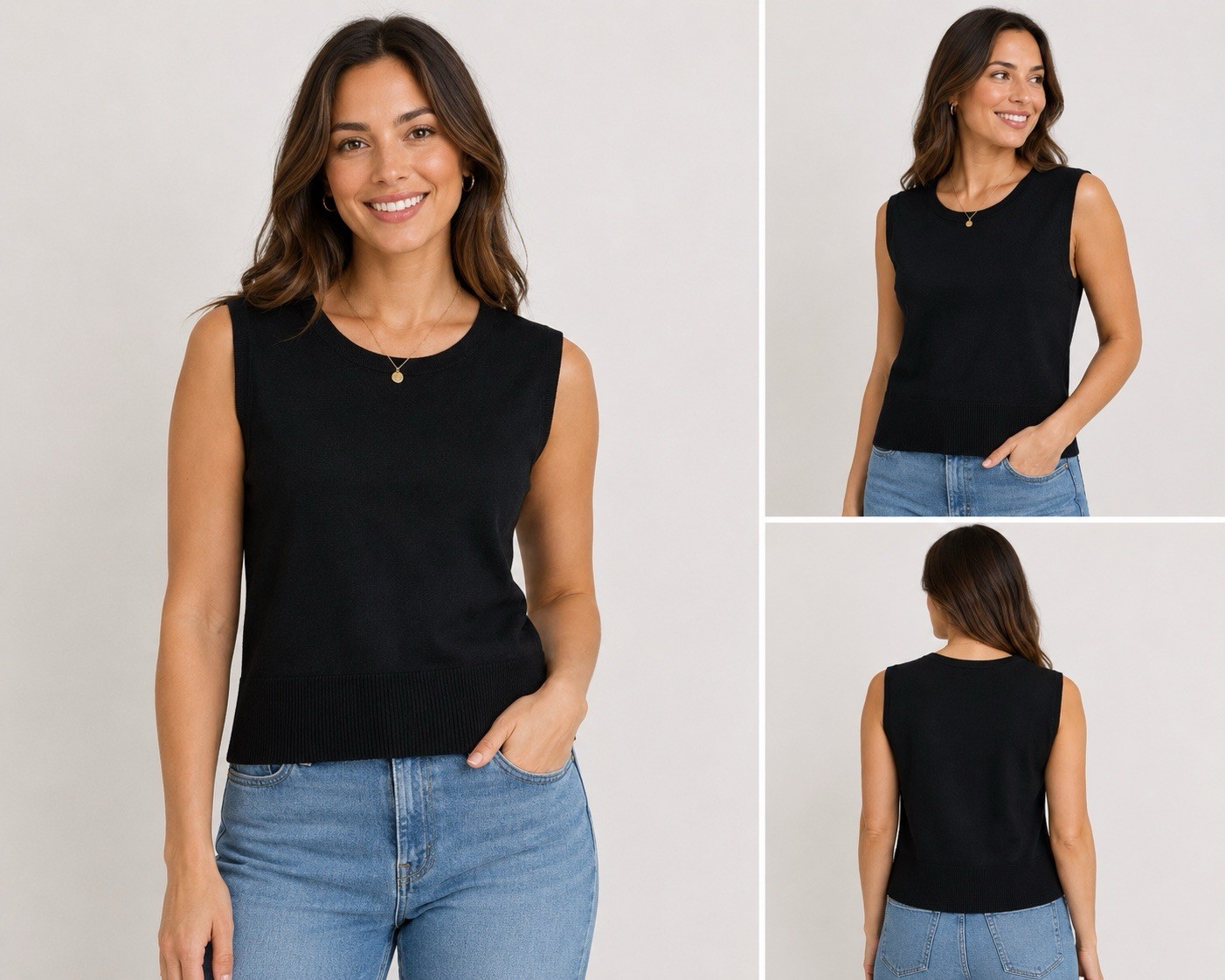 Audrey & Grace Petite Black Sleeveless Sweater Knit Shell Top Women’s PM Medium