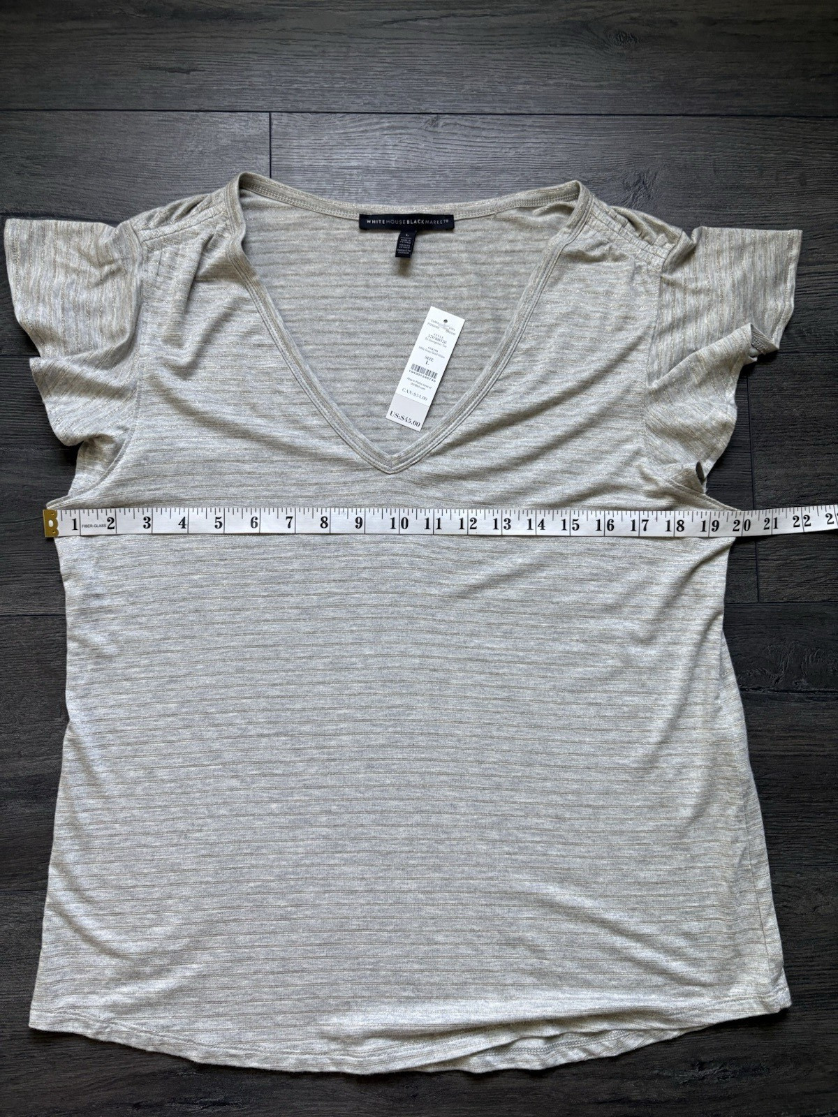White House Black Market Short Sleeve Glamgetter Tee Gray/Gold Stripe Large NWT