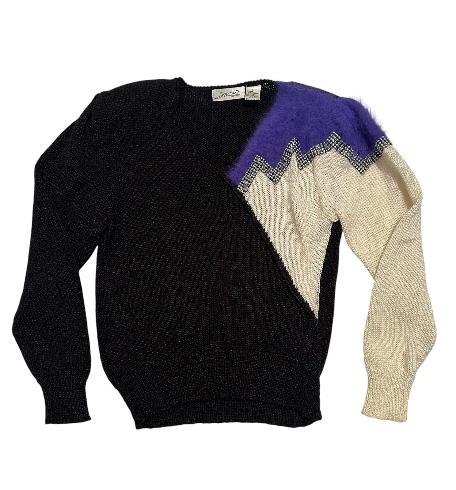 SPIRIT Wool Acrylic & Angora Sparkling Holiday Party Sweater Medium Purple Black