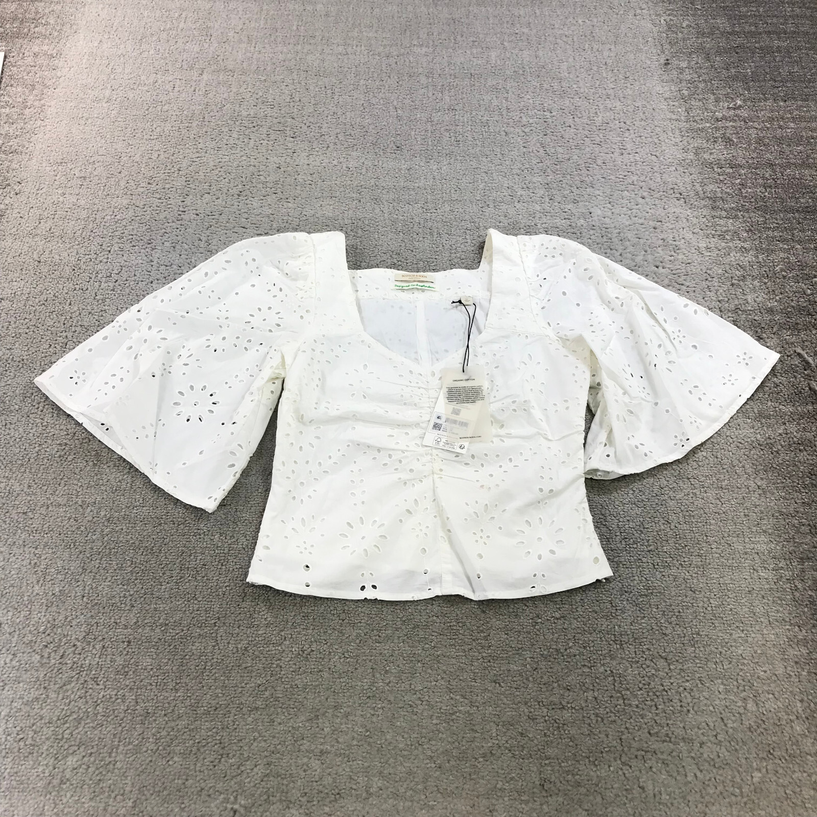 Scotch Soda Top Womens 34 Flutter Sleeve Organic Cotton Top Sleeve Ladies