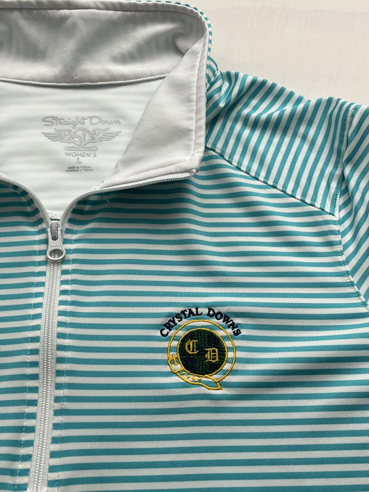 Straight Down Pullover Womens Large 1/4 Zip Striped Performance Crystal Downs