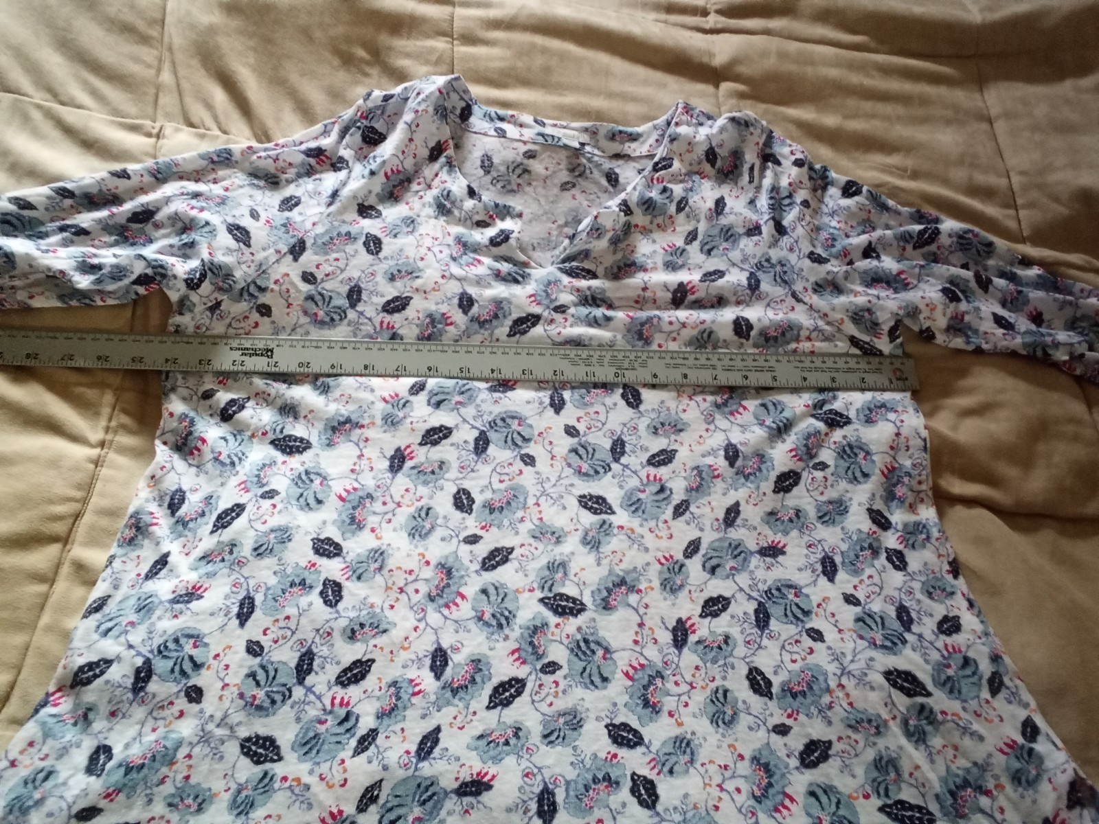 J.Jill Plus Size Love Linen Tunic Top Blouse Size 2X Floral Elbow Length Sleeves