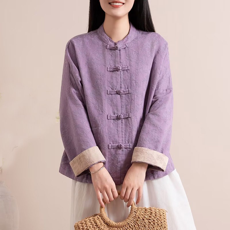 Chinese Style Retro Womens Loose Shirt Cotton Linen Casual Tops Coat Long Sleeve