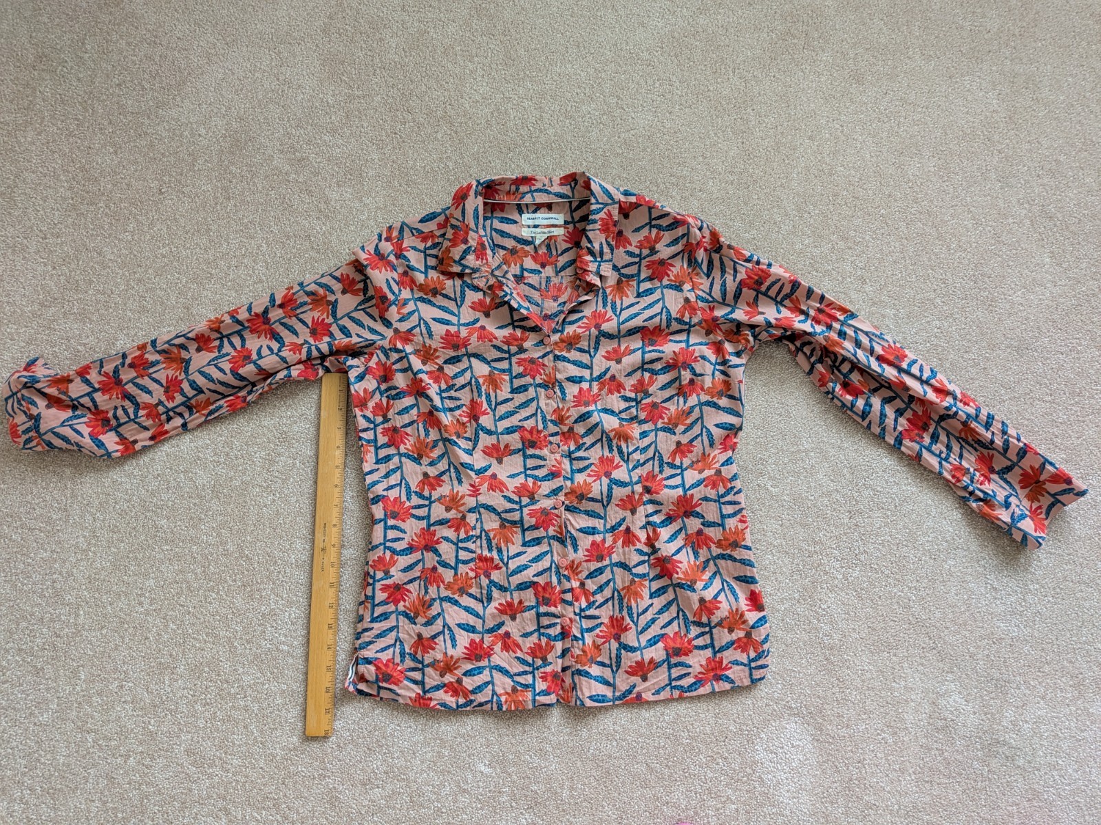 Pre-Owned SeasaltCornwall Larissa Echinacea Roll Sleeve Organic Cotton Shrt US 8