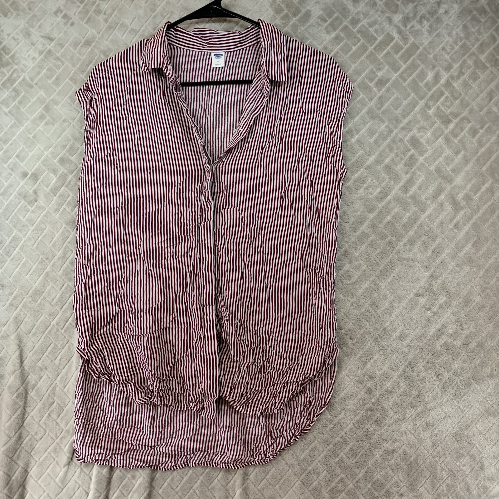 Old Navy Tunic Top Womens Medium Red White Striped Button Up Sleeveless