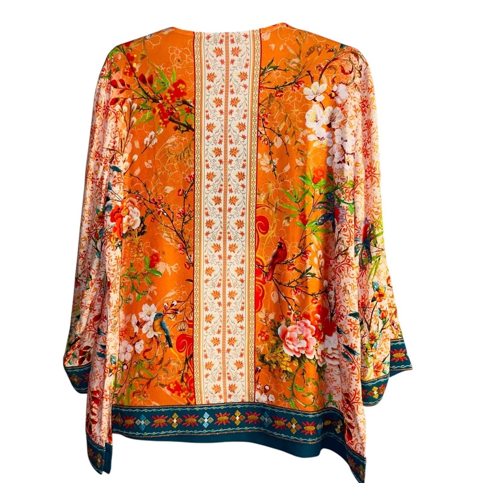 John Mark Womens 3X Orange Blue Embroidered VNeck Tunic NWT
