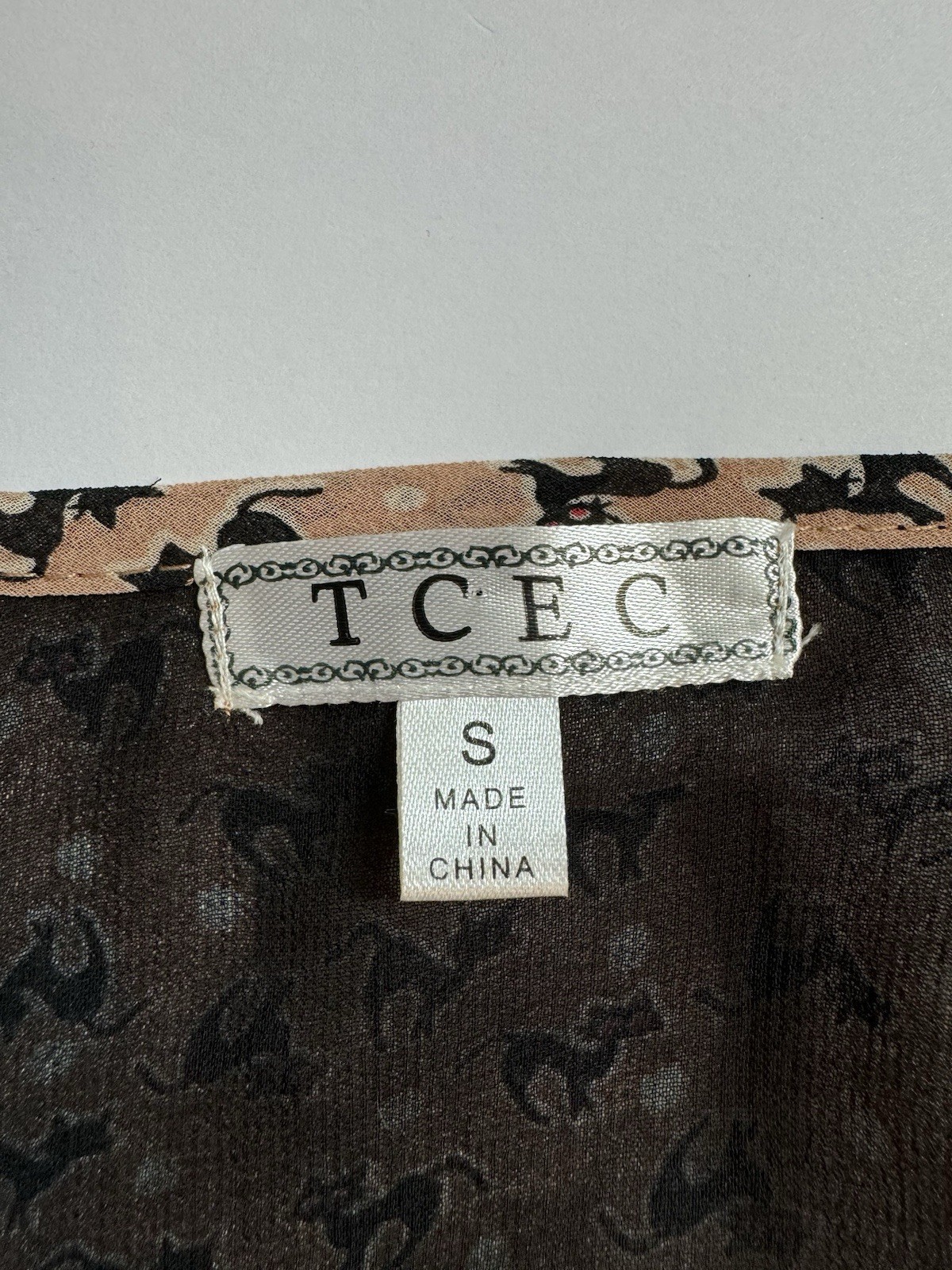 TCEC Women’s Small Racerback Tank Top Cat Pattern Blush Pink and Black