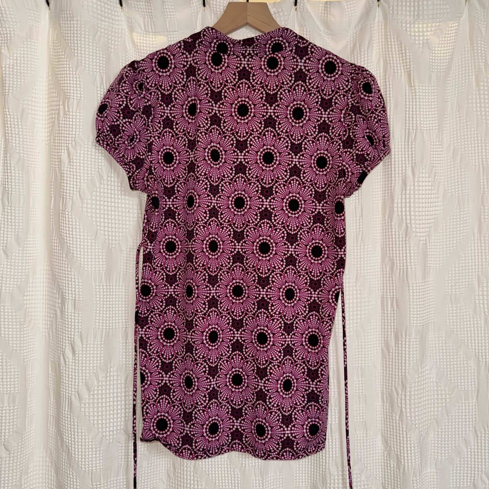 Three Pink Hearts Trixxi Tunic Blouse Top Pink Geometric Retro Ruffle Y2K Medium