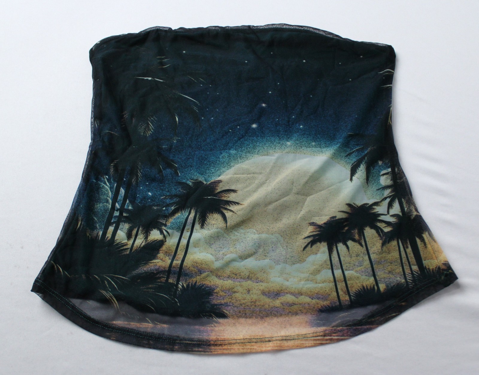 Monki Women’s Printed Mesh Bandeau Top CG2 Dark Turquoise Sunset Small NWT